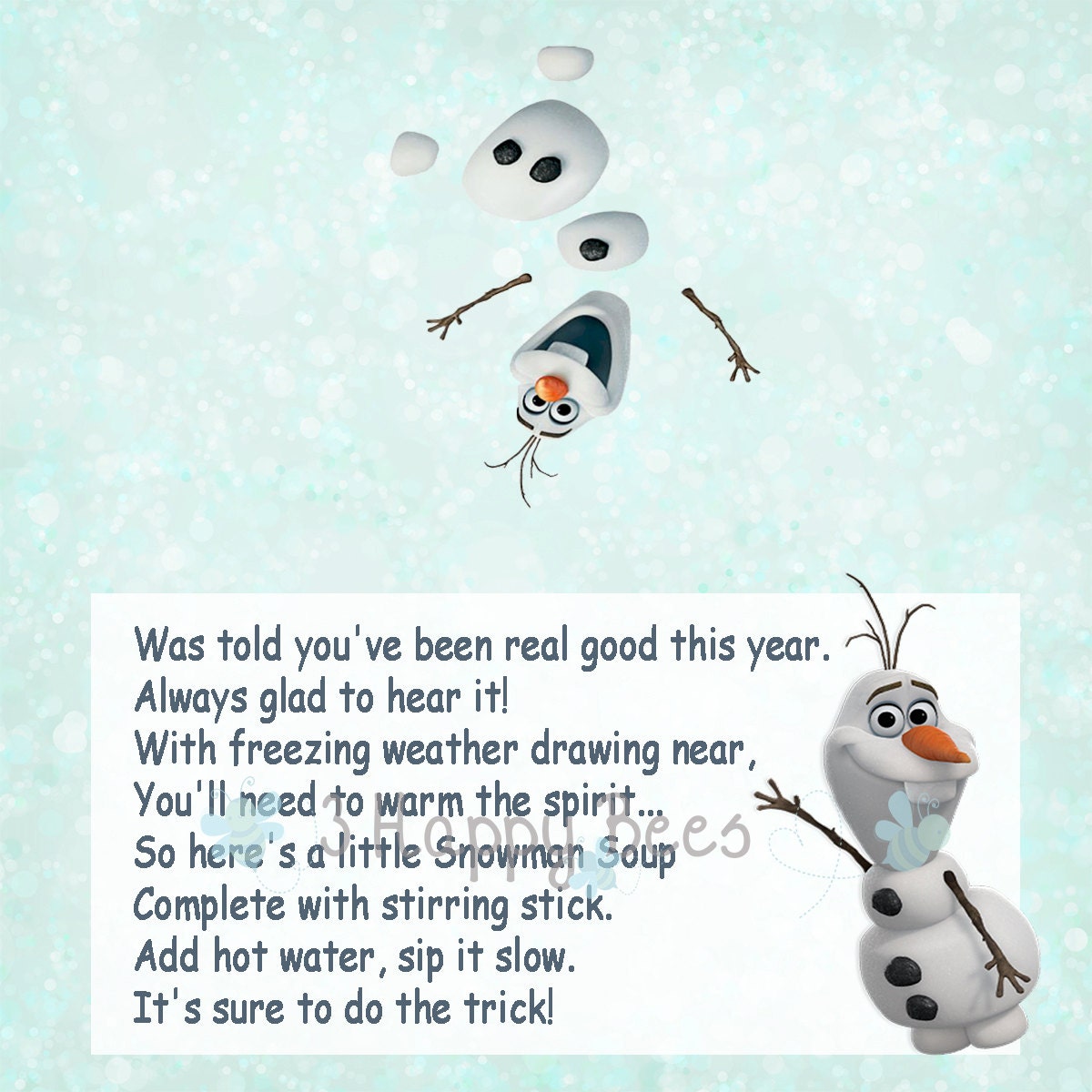 Snowman Soup Olaf Treat Bag Topper DIY Printable, bag topper, Instant download