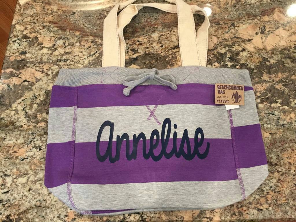 Beach Bag, Personalized Beach Bag, Personalized Beachcomber, tote Custom Name Beachcomber Bag, Gym Tote, Casual Tote, Striped, Teen Tote