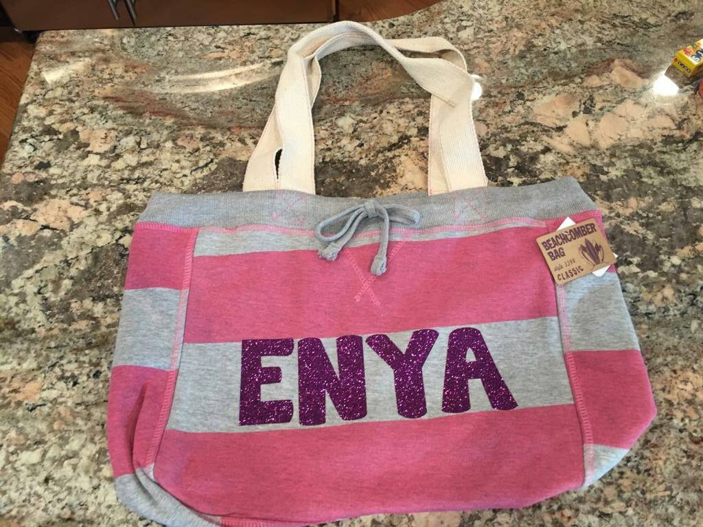 Beach Bag, Personalized Beach Bag, Personalized Beachcomber, tote Custom Name Beachcomber Bag, Gym Tote, Casual Tote, Striped, Teen Tote